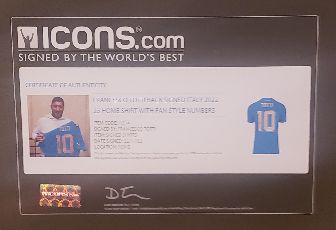 Francesco Totti - Azzurri - Italy National Team - Autographed Framed Jersey - Image 6