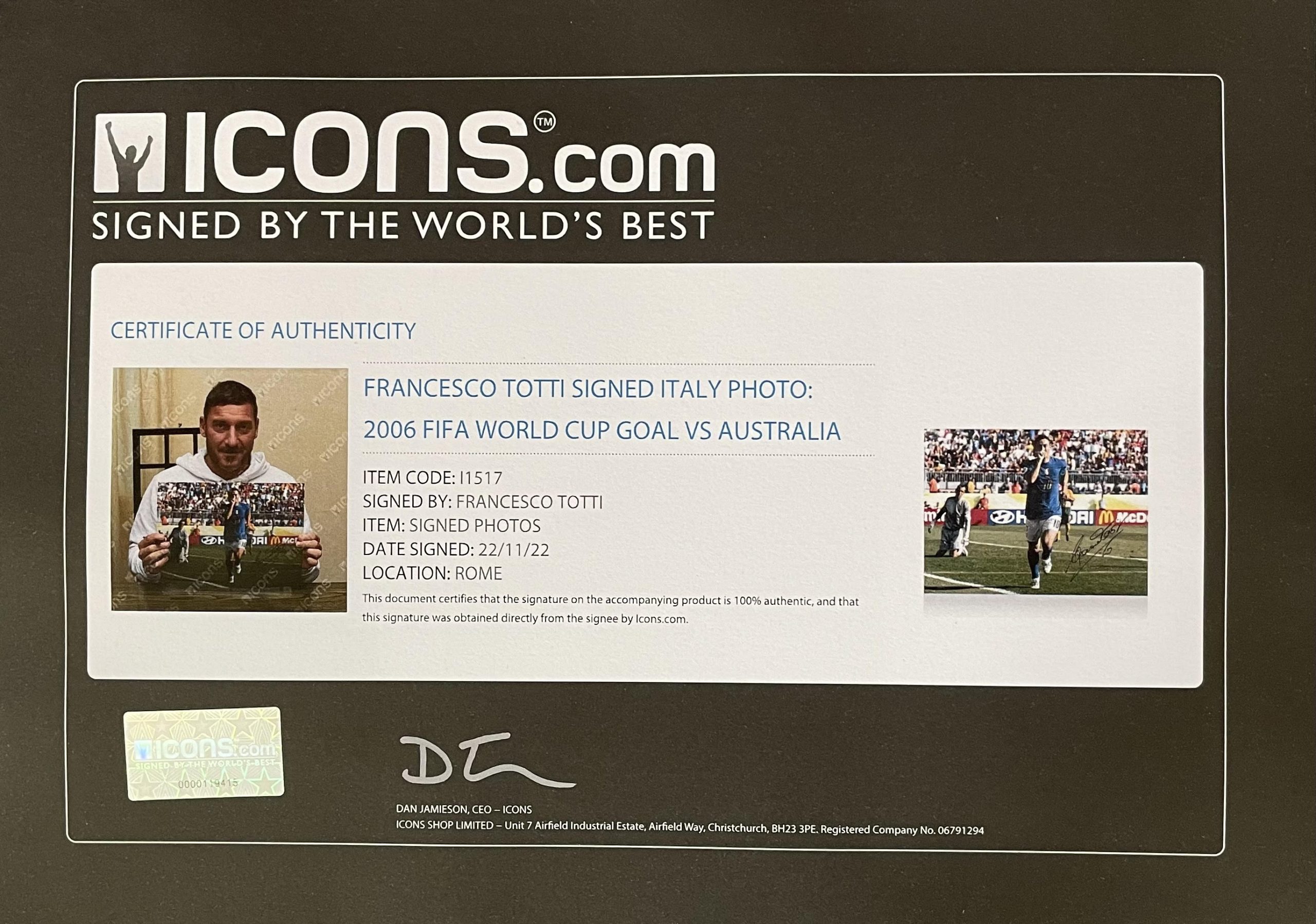 Francesco Totti - Azzurri - Italy National Team - Autographed Framed Photo - Image 5