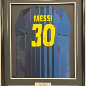 Lionel Messi - FC Barcelona - 2004-2005 - Rookie Year (Away) - Framed Autographed Jersey