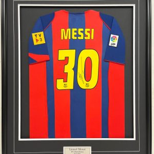 Lionel Messi - FC Barcelona - 2004-2005 - Rookie Year (Home) - Framed Autographed Jersey