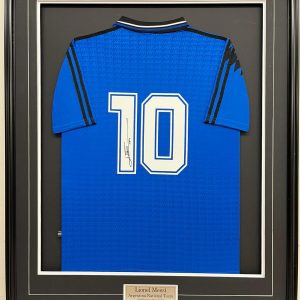 Lionel Messi - Argentina National Team - 1994 Reissue Away Shirt - Framed Autographed Jersey